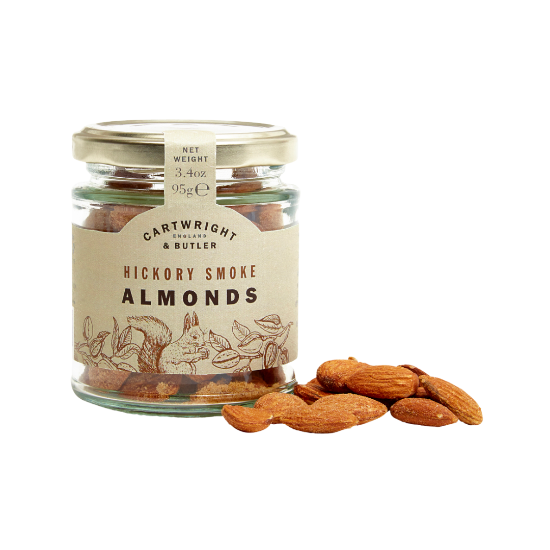 hickory smoked almonds by cartwright and butler in glass jar luxury food gifts